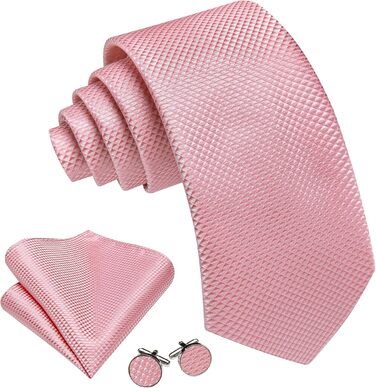 Комплект краваток Barry.Wang: краватка, кишеньковий хустинка та запонки (солідно-рожевий) для весілля та ділових зустрічей