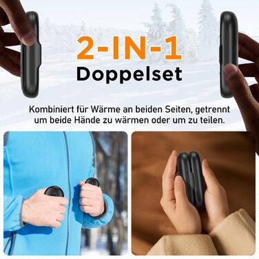 Електричний грієчка для рук, 2 шт., 6000 мАг, багаторазовий, 3 режими, 20 годин тепла, USB-зарядний, для активного відпочинку взимку, чорний