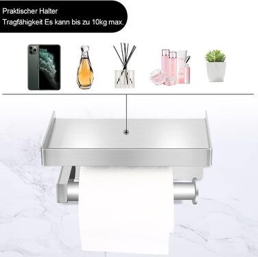 Тримач туалетного паперу з щіткою для унітазу з нержавіючої сталі 304, настінний, срібляний