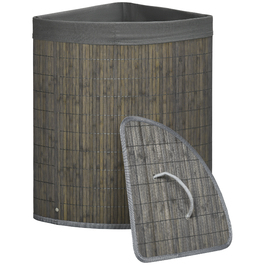 HOMCOM Rectangular Bamboo Laundry Basket 55L with Lid and Removable Bag 38 x 38 x 57 cm Grey | Aosom