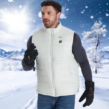 Електрична гріюча жилетка для чоловіків Telguua з Powerbank 12000mAh, 3 температурні режими, 4 зони обігріву, USB-живлення, для катання на лижах та роботи на вулиці (L, Біла)