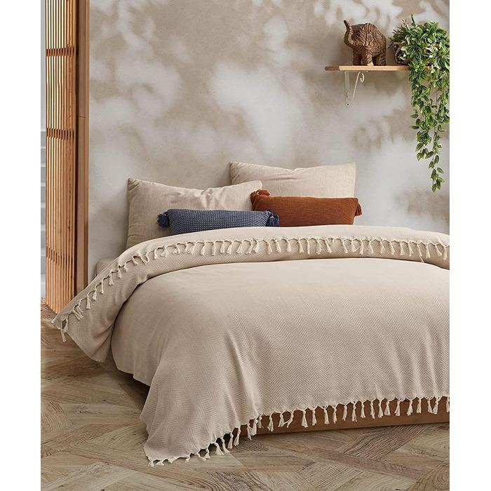 Покривало BOHORIA Tulum XXL 220x240 см, 100% бавовна, Oeko-Tex, двостороннє, для ліжка та дивана, з візерунком, сепія