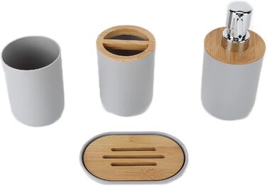 Набір аксесуарів для ванної кімнати на 4 предмети: тримач для зубних щіток, мильниця, дозатор для лосьйону, стакан для ополіскувача, сучасне оздоблення для дому та готелю (сірий)