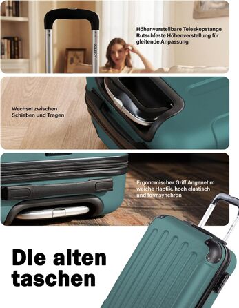 Набір валіз Boleedy 3шт (55/66/76 см), Trolley, жорсткий корпус, 360° обертання, тихі колеса, телескопічна ручка, темно-зелений