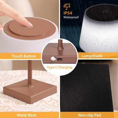 Світлодіодна настільна лампа Aigostar акумуляторна бездротова, з димером та 3 режимами кольору, водонепроникна IP54 для дому та саду (темно-коричнева)