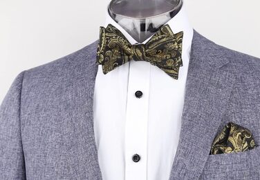 Чоловіча краватка-метелик Alizeal Retro Paisley з хустинкою, чорний+золотий, універсальний розмір