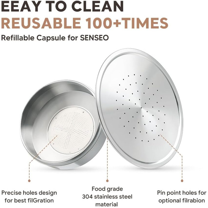 Buziba Coffee Capsules, Reusable Stainless Steel Coffee Pad Filter, Refillable, Capsule Spoon, Brush Set for Senseo HD7801 Coffee Machine Accessories
