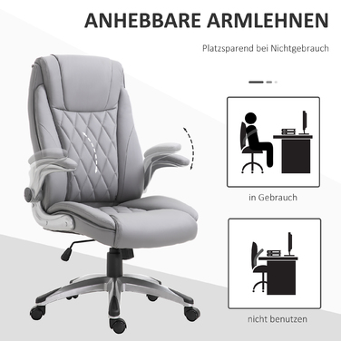 Vinsetto Office Chair, Ergonomic Desk Chair with Adjustable Armrests, Rocking Function, Height Adjustable up to 135 Kg, Grey