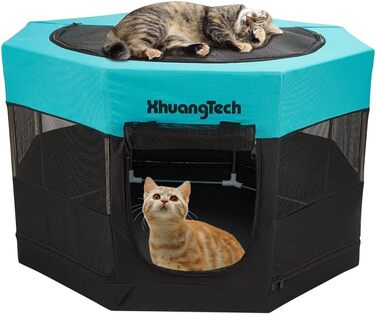 Клітка-загон для собак, котів, кроликів та морських свинок XhuangTech, з м'якого матеріалу, портативна, складана, з металевим каркасом, для цуценят, блакитна (87,6 x 87,6 x 54,9 см)