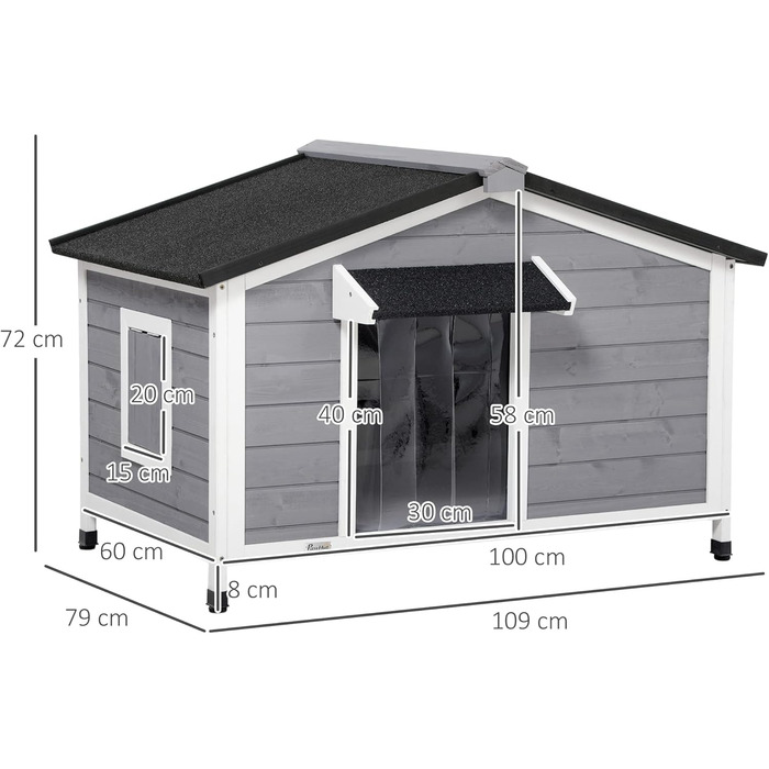 Дерев'яний вольєр для собак PawHut - Будинок для собак з відкриваючим дахом та знімним дном, сірий, 109 x 79 x 72 см