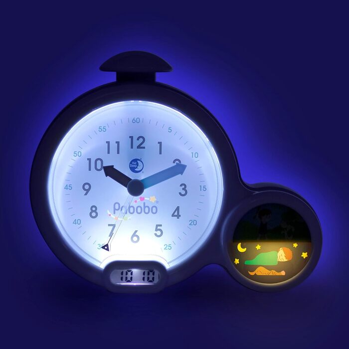 Pabobo Kid Sleep - Alarm Clock - Educational Children's Alarm Clock Day / Night Light - Dual Display and 3 Alarms to Choose From - Works on DC or Batteries – Grey
