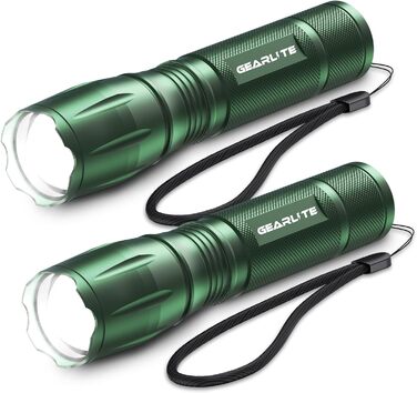 LED ліхтарик Gearlite: 2 шт., 2000 люмен, 5 режимів, водонепроникний IP65, для кемпінгу, туризму, дітей, невідкладних ситуацій (зелений)