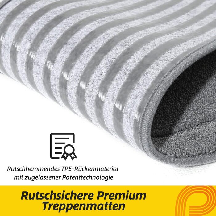 Килимок для сходів JSEI, антиковзкий, набір з 4 шт., 20.3 x 76.2 см, 100% поліестер, TPE-підкладка, сірий