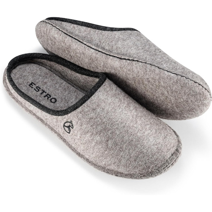 Чоловічі фетрові тапочки ESTRO - теплі зимові халапи для дому, широка модель, сірий колір, розмір 45 EU