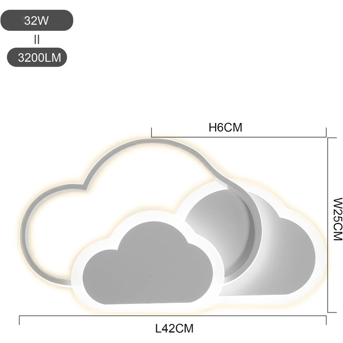 LED Ceiling Light for Kids' Room, Lamp Ceiling, 42CM Ceiling Lamp for Kids' Room, Dimmable with Remote Control, 32W Lamp for Kids' Room Ceiling Light, Clouds for Living Room, Bedroom