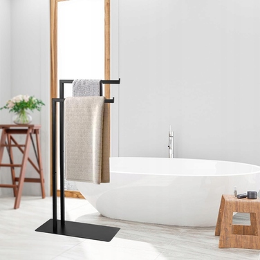 Підлоговий вішак для рушників у ванну кімнату, чорний, без свердління, модель A4