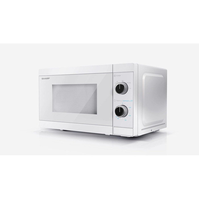 Мікрохвильова піч SHARP R200BKW Solo, 20 л, 800 Вт, 5 режимів, таймер, функція розморожування за вагою, енергозберігаючий режим, скляний піднос 25,5 см