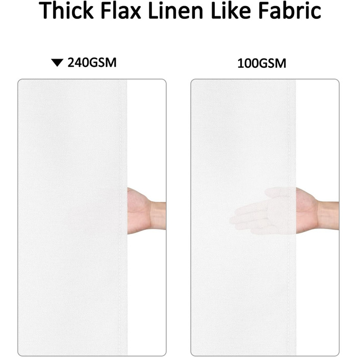 Штора для душу LinTimes з льону, 180x200 см, біла - важкий 240 GSM, з гачками, готельний люкс, машинне прання