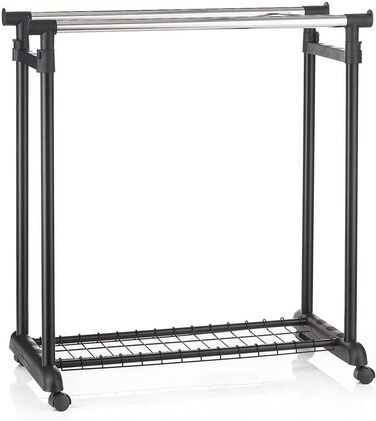 IDIMEX Wardrobe Trolley Grosso Clothes Rack Rolling Wardrobe Clothes Rack, with Shoe Storage, 2 Clothes Rails, Height Adjustable, Chrome-Plated Metal Pipe, in White (Black)