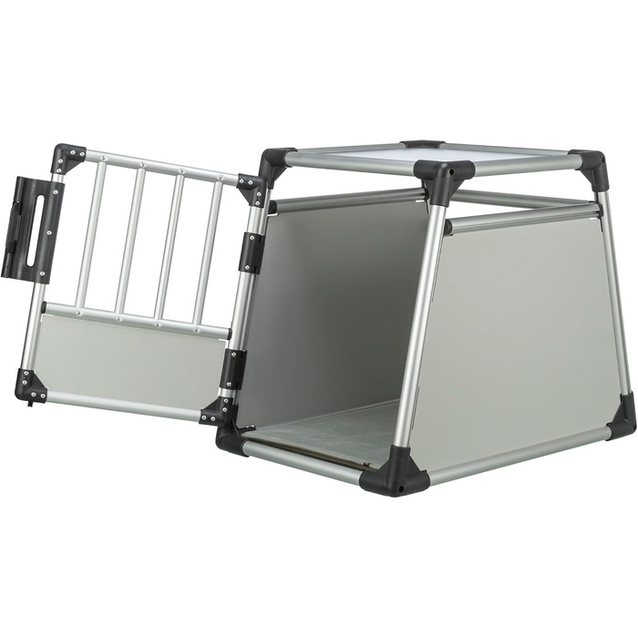 Тріксі переносна клітка для собак, алюміній, срібна, розмір M (53x61x74 см) - стабільна, тиха, з безпечним замком та неслизьким килимком