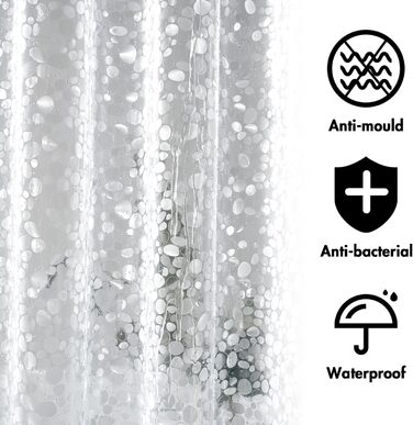 Штора для ванної MIULEE 180x180 см, прозора з 3D камінням, антигрибкова, з магнітами та кільцями (1 шт)