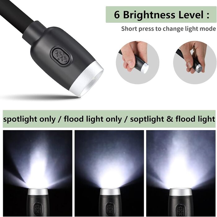 LED-лампа для читання LEDBOKLI з кріпленням на книгу, акумуляторна, 800mAh, 3 режими яскравості, гнучка шийка, 28 см, чорна