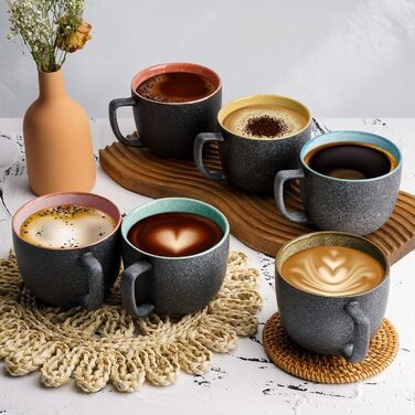 MIAMI - Set of 6 x 470 ml Coffee Cups/Mugs/Large Coffee Cups/Modern Coffee Cups made of stoneware - Las Palmitas Collection, Set of 6