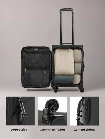 Набір валіз SMARTBOX 3-в-1 для жінок та чоловіків | Легкі та міцні валізи-ролери, якісний softcase, 4 колеса та кодовий замок | Розширювані валізи (Чорний колір, розмір S (56 см))