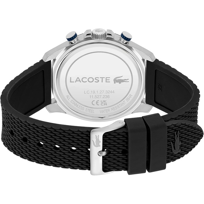 Годинник чоловічий Lacoste Neo Heritage Chronograph Quartz (чорний) з браслетом з нержавіючої сталі або силікону