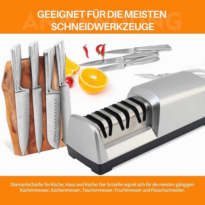 Електричний точило для ножів 15 градусів 3-в-1 для м'яса та овочів, професійний, для грубого, тонкого шліфування та полірування кухонних ножів (включно з кухонними ножами)