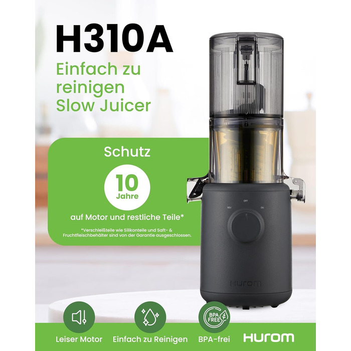Hurom Slow Juicer | Vegetable and Fruit Juicer | H310 | Easy to Clean & Quiet Motor Electric Juicer with Mesh Filter | 150 Watts | BPA Free | Sleek Design | 220ml, Lavender