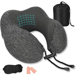 Подушка для шиї з Memory Foam, для подорожей, літака, авто, поїздів, з маскою для очей та навушниками