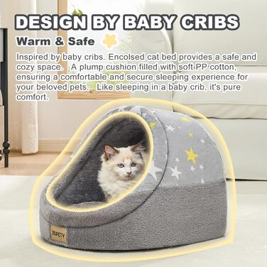 Jiupety Cat Cave, Cat House, Cat Basket, Cat Bed with Non-Slip Bottom, Washable Detachable Cushion, M (41 cm x 41 cm x 33 cm), (Gray, L 41 cm x l 41 cm x H 33 cm)