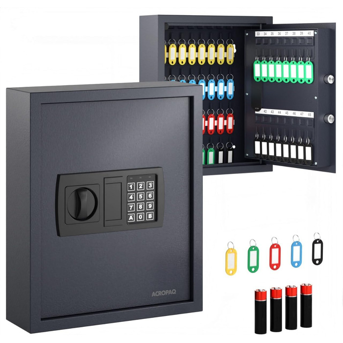 Шкафчик для ключів ACROPAQ з кодовим замком на 100 ключів, з 100 брелоками, з електронним захистом. Великий сейф для ключів, кодовий замок, ключовий сейф (48 ключів)