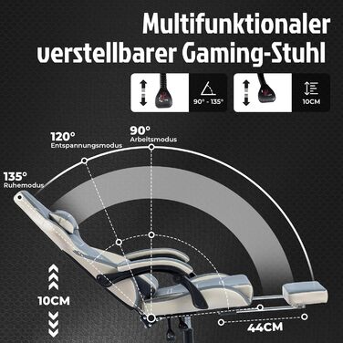 Геймерське крісло Ergon Gaming з підставкою для ніг, регульоване, офісне, з підтримкою попереку (синьо-бежеве)
