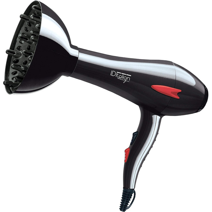 Професійний фен для волосся ID Italian Design з насадкою для укладки, 3 температурні та 2 режими швидкості, 2200W (темно-сірий)