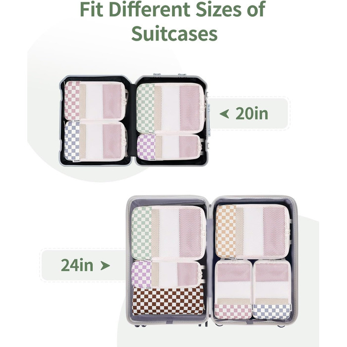 Набір органайзерів для валізи Narwey (6 шт.) - компресійні куби для пакування, рюкзак, органайзери для подорожей (в комбінованому клетчатому стилі)