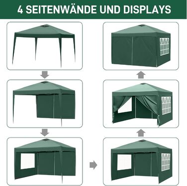 Павільйон 3x3 м Pop-up, водонепроникний, зимостійкий, регульований по висоті, UV 50+, сталевий каркас, з 4 стінками, для саду, вечірок, кемпінгу, темно-сірий (зелений)