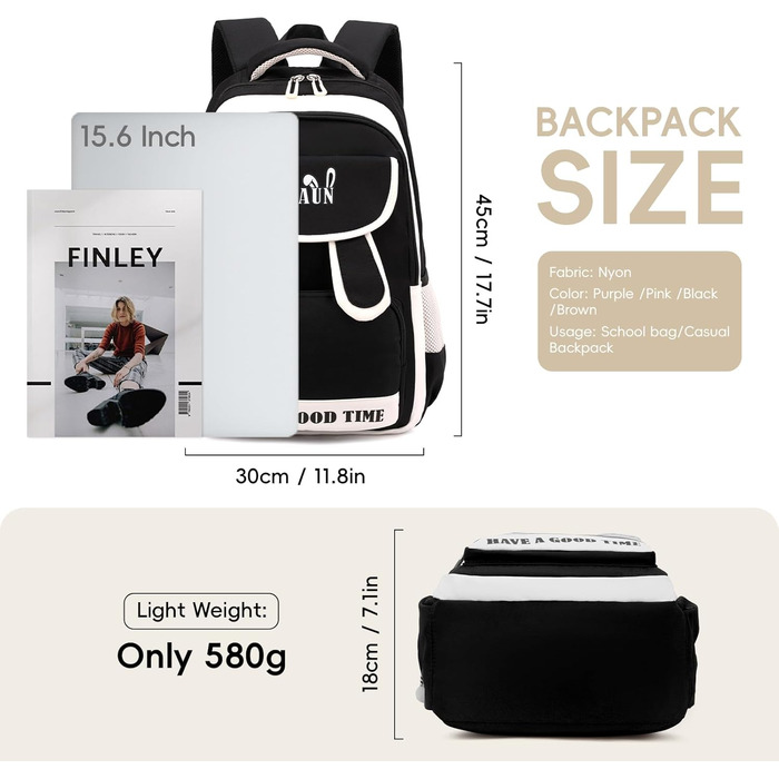 Шкільний рюкзак для дівчинки-підлітка, легкий водонепроникний, з милим брелоком. Підходить для 3-5 класів та старшої школи. Великий рюкзак для підлітків - фіолетовий (чорний)