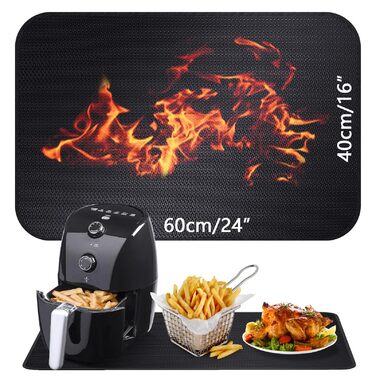 Стійка до вогню підставка під гаряче | Силіконова термостійка для столу | Килимок для фритюрниці | Підставка під кавоварку | Нековзна, водонепроникна (40 x 60 см) 40x60 см Чорна