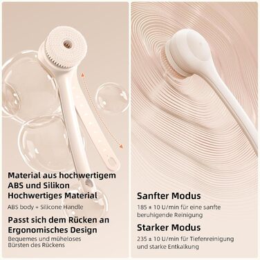 Електрична щітка для спини Gentle Exfoliating, з довгим ручним, для глибокого очищення, для жінок, чоловіків, літніх людей, рожевого кольору