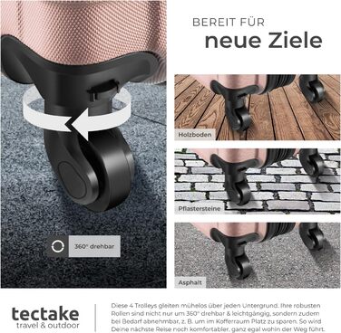 Набір валіз Tectake® 4 шт. з ABS-пластику, рожевого кольору, з колесами, телескопічним ручками та замками, включає ваговою та аксесуарами для валіз (S-M-L-XL)