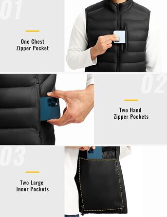 Чоловіча жилетка Rdruko з пуховим наповнювачем, тепла зимова жилетка для активного відпочинку та повсякденного носіння, 5 кишень, чорний колір
