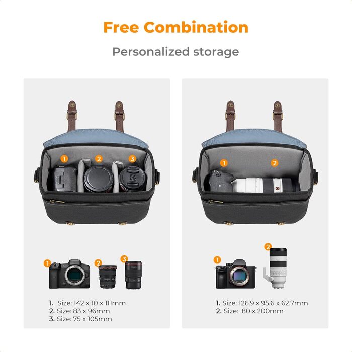 Сумка для камери K&F Concept: фотосумка для дзеркальної/DSLR камери, сумка для фотографа з відділеннями для об'єктивів та аксесуарів (чорно-коричнева)