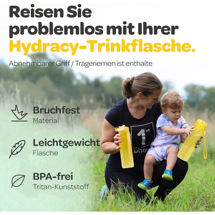 Пляшка для води Hydracy з фруктовим відсіком 500 мл, жовта - BPA-free, з міткою часу, спортивна, герметична