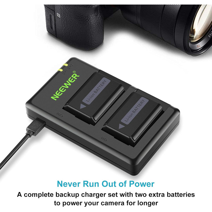 NEEWER NP-FW50 Зарядний комплект акумуляторів для камер Sony (2 шт., 1100mAh, Micro USB)