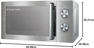 Мікрохвильова піч Russell Hobbs RHMM827SS, 20 літрів, 800 Вт, ручне керування, 5 рівнів потужності, функція розморожування, легке очищення, таймер 35 хвилин