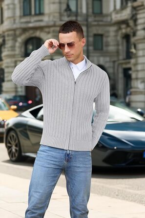 Чоловічий в'язаний кардиган NITAGUT з блискавкою, теплий, в'язаний пуловер, вінтажний стиль, колір темно-синій (XL, сірий)