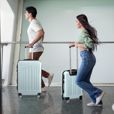 Набір валіз LEADZM 3 шт. з роликами, великий, жорсткий ABS+PC, телескопічна ручка, ручна поклажа (м'ятний)