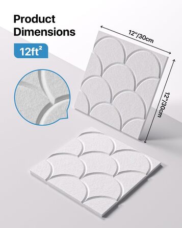 Акустичні панелі Soundsbay 12 шт., самоклейні звукопоглинаючі плити з поліестеру для шумоізоляції та декору стін, 30x30x0.9 см, білий колір